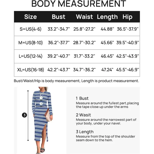 imageZESICA Womens Fall Long Sleeve Striped Knit Midi Dresses Crewneck Side Slit Bodycon Sweater DressDustyblue