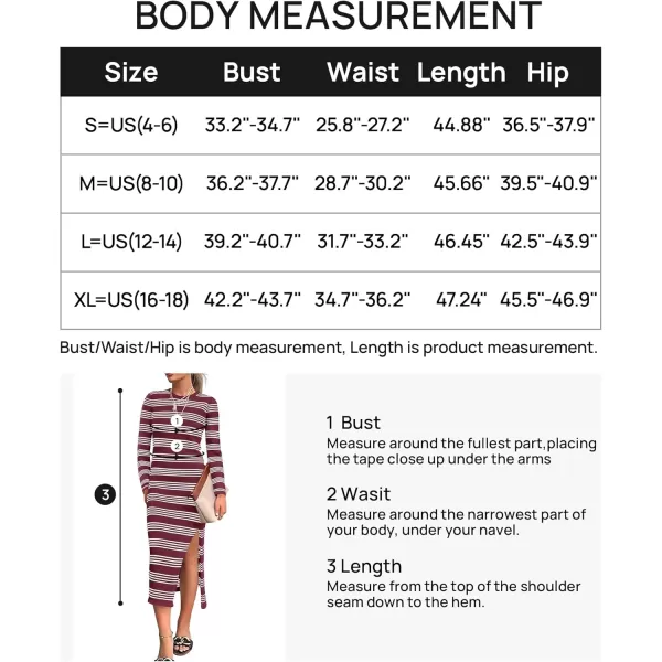 imageZESICA Womens Fall Long Sleeve Striped Knit Midi Dresses Crewneck Side Slit Bodycon Sweater DressFuchsia