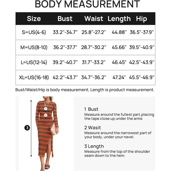 imageZESICA Womens Fall Long Sleeve Striped Knit Midi Dresses Crewneck Side Slit Bodycon Sweater DressRust