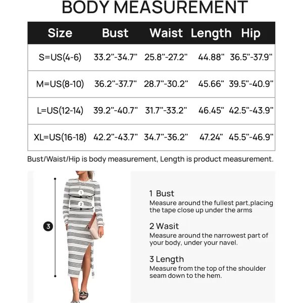 imageZESICA Womens Fall Long Sleeve Striped Knit Midi Dresses Crewneck Side Slit Bodycon Sweater DressWhite