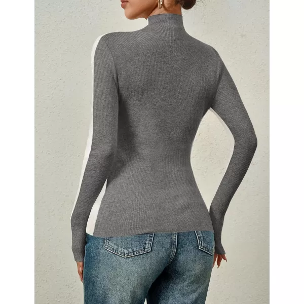 imageZESICA Womens Fall Mock Neck Sweaters 2024 Long Sleeve Color Block Ribbed Knit Shirts Basic Slim Fit Pullover TopsBeige