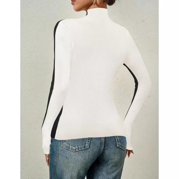 imageZESICA Womens Fall Mock Neck Sweaters 2024 Long Sleeve Color Block Ribbed Knit Shirts Basic Slim Fit Pullover TopsBlack