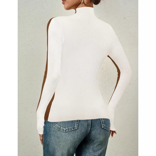 imageZESICA Womens Fall Mock Neck Sweaters 2024 Long Sleeve Color Block Ribbed Knit Shirts Basic Slim Fit Pullover TopsCaramel