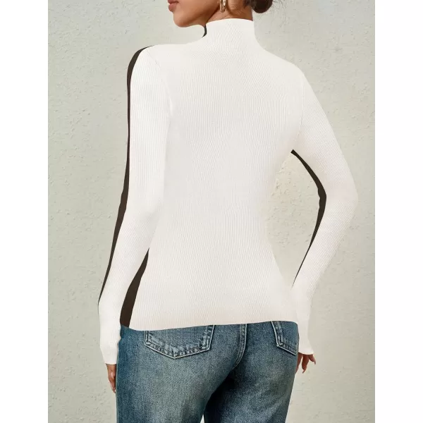 imageZESICA Womens Fall Mock Neck Sweaters 2024 Long Sleeve Color Block Ribbed Knit Shirts Basic Slim Fit Pullover TopsCoffee
