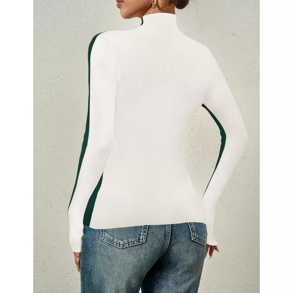 imageZESICA Womens Fall Mock Neck Sweaters 2024 Long Sleeve Color Block Ribbed Knit Shirts Basic Slim Fit Pullover TopsDark Green