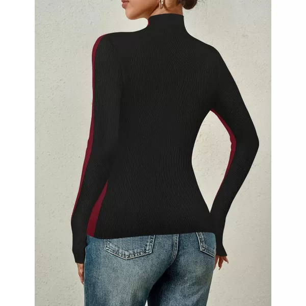 imageZESICA Womens Fall Mock Neck Sweaters 2024 Long Sleeve Color Block Ribbed Knit Shirts Basic Slim Fit Pullover TopsRed