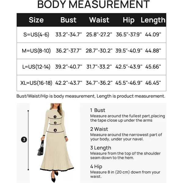 imageZESICA Womens Long Sleeve Sweater Dress 2024 Fall Crewneck Ribbed Knit Pleated ALine Maxi Wedding Guest DressesApricot