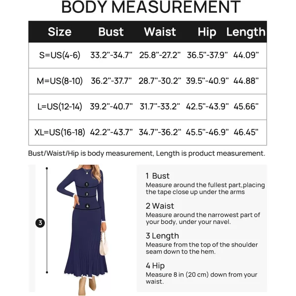 imageZESICA Womens Long Sleeve Sweater Dress 2024 Fall Crewneck Ribbed Knit Pleated ALine Maxi Wedding Guest DressesNavy