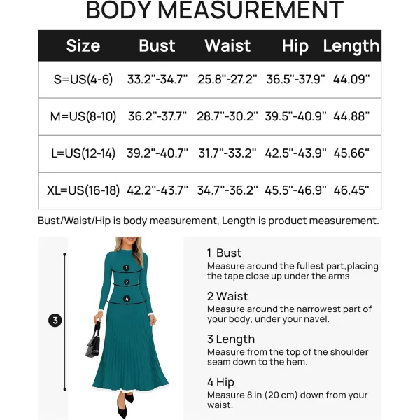 imageZESICA Womens Long Sleeve Sweater Dress 2024 Fall Crewneck Ribbed Knit Pleated ALine Maxi Wedding Guest DressesPeacock Blue