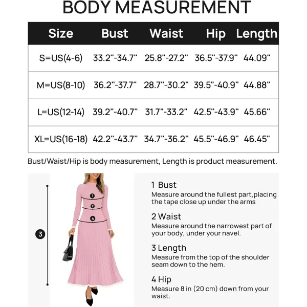 imageZESICA Womens Long Sleeve Sweater Dress 2024 Fall Crewneck Ribbed Knit Pleated ALine Maxi Wedding Guest DressesPink