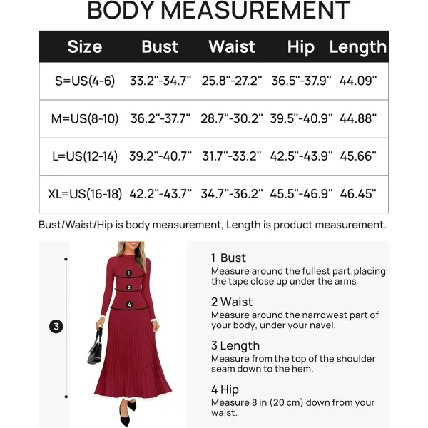 imageZESICA Womens Long Sleeve Sweater Dress 2024 Fall Crewneck Ribbed Knit Pleated ALine Maxi Wedding Guest DressesWine
