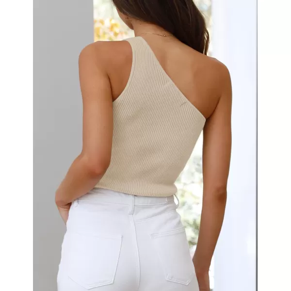 imageZESICA Womens One Shoulder Tank Summer Sleeveless T Shirt Ribbed Knit Slim Fit Sexy Casual Basic Tee TopsApricot
