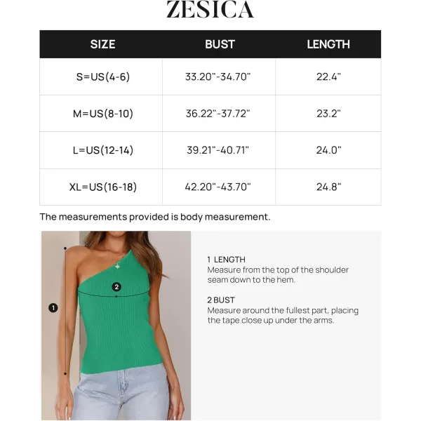 imageZESICA Womens One Shoulder Tank Summer Sleeveless T Shirt Ribbed Knit Slim Fit Sexy Casual Basic Tee TopsGreen