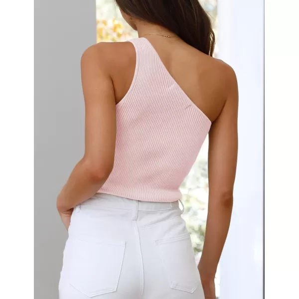 imageZESICA Womens One Shoulder Tank Summer Sleeveless T Shirt Ribbed Knit Slim Fit Sexy Casual Basic Tee TopsLightpink
