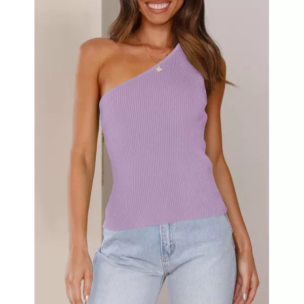 imageZESICA Womens One Shoulder Tank Summer Sleeveless T Shirt Ribbed Knit Slim Fit Sexy Casual Basic Tee TopsPurple