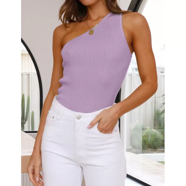 imageZESICA Womens One Shoulder Tank Summer Sleeveless T Shirt Ribbed Knit Slim Fit Sexy Casual Basic Tee TopsPurple