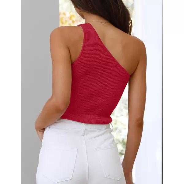 imageZESICA Womens One Shoulder Tank Summer Sleeveless T Shirt Ribbed Knit Slim Fit Sexy Casual Basic Tee TopsRed