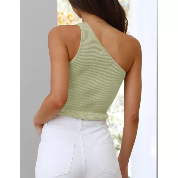 imageZESICA Womens One Shoulder Tank Summer Sleeveless T Shirt Ribbed Knit Slim Fit Sexy Casual Basic Tee TopsSage