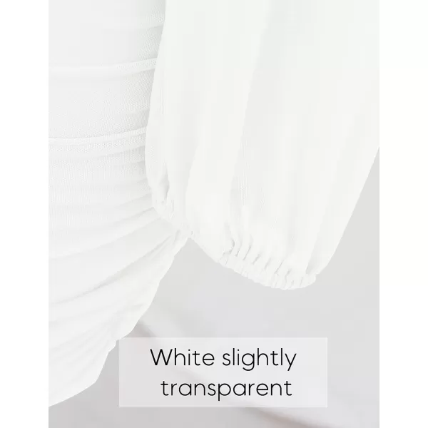 imageZESICA Womens Sexy V Neck Ruched Bodycon Mini Dress Puff Long Sleeve Cocktail Wedding Party Short DressesWhite
