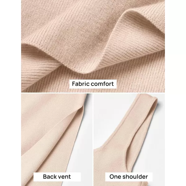 imageZESICA Womens Summer Casual Square Neck Bodycon Midi Dresses 2024 Spring Sleeveless Side Slit Knit Beach Vacation Long DressApricot