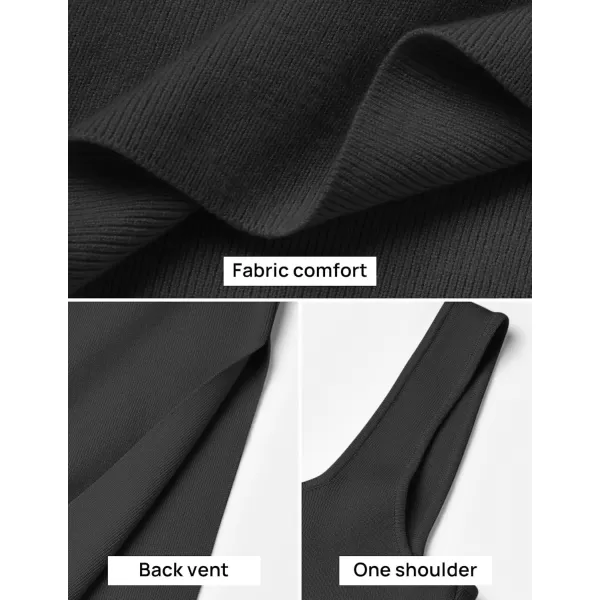 imageZESICA Womens Summer Casual Square Neck Bodycon Midi Dresses 2024 Spring Sleeveless Side Slit Knit Beach Vacation Long DressBlack