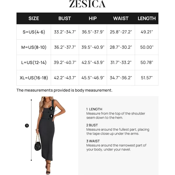 imageZESICA Womens Summer Casual Square Neck Bodycon Midi Dresses 2024 Spring Sleeveless Side Slit Knit Beach Vacation Long DressBlack
