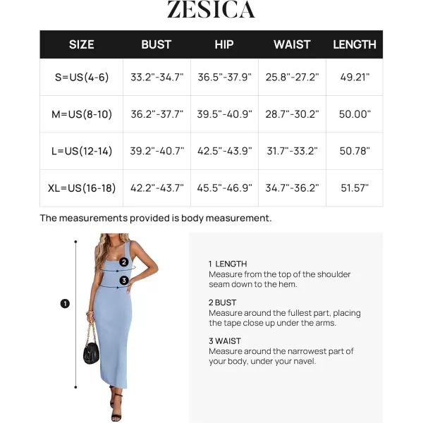imageZESICA Womens Summer Casual Square Neck Bodycon Midi Dresses 2024 Spring Sleeveless Side Slit Knit Beach Vacation Long DressBlue