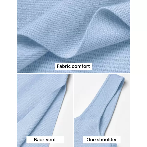 imageZESICA Womens Summer Casual Square Neck Bodycon Midi Dresses 2024 Spring Sleeveless Side Slit Knit Beach Vacation Long DressBlue