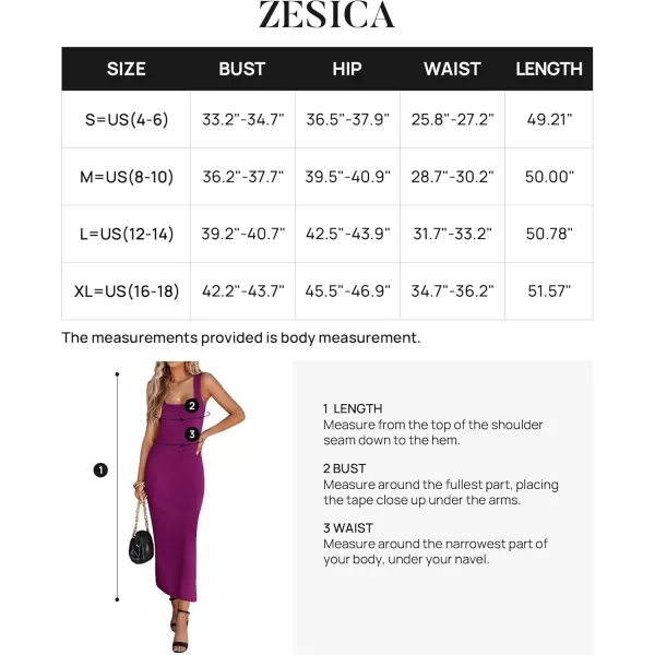 imageZESICA Womens Summer Casual Square Neck Bodycon Midi Dresses 2024 Spring Sleeveless Side Slit Knit Beach Vacation Long DressFuchsia