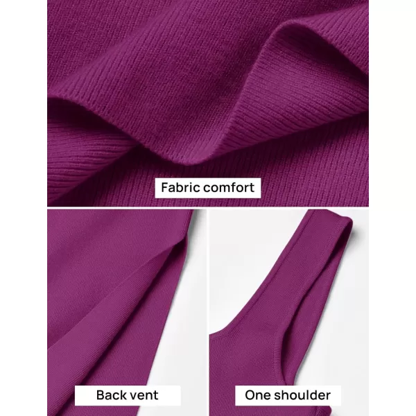 imageZESICA Womens Summer Casual Square Neck Bodycon Midi Dresses 2024 Spring Sleeveless Side Slit Knit Beach Vacation Long DressFuchsia