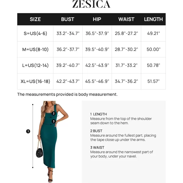 imageZESICA Womens Summer Casual Square Neck Bodycon Midi Dresses 2024 Spring Sleeveless Side Slit Knit Beach Vacation Long DressGreen