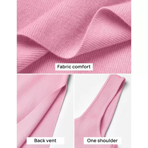 imageZESICA Womens Summer Casual Square Neck Bodycon Midi Dresses 2024 Spring Sleeveless Side Slit Knit Beach Vacation Long DressPink
