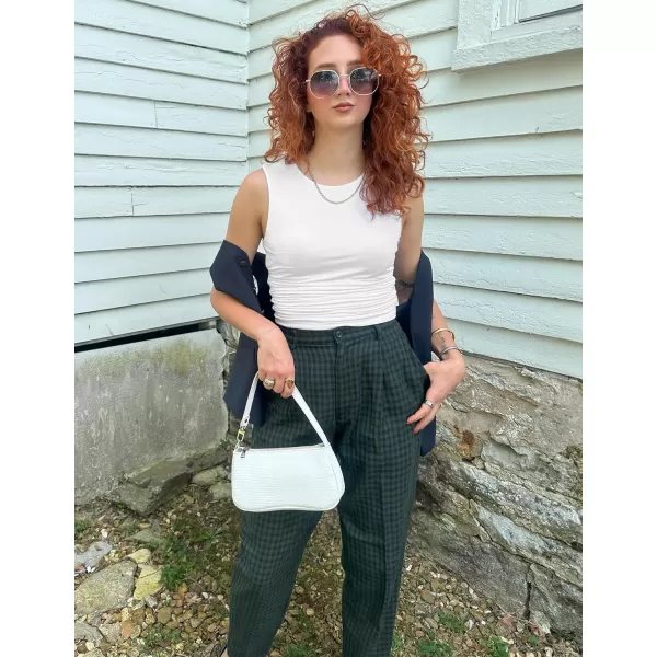imageZESICA Womens Summer Tank Tops 2024 Sleeveless Crewneck Knit Slim Fitted Side Ruched Casual Basic ShirtWhite