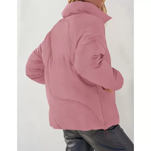 imageZESICA Womens Winter Puffer Jacket Long Sleeve Zip Up Drawstring Quilted Baggy Warm Short Down Coats with PocketsDustypink