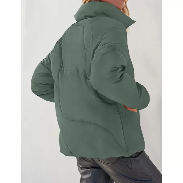 imageZESICA Womens Winter Puffer Jacket Long Sleeve Zip Up Drawstring Quilted Baggy Warm Short Down Coats with PocketsGreen