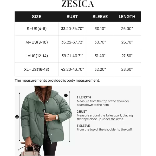 imageZESICA Womens Winter Puffer Jacket Long Sleeve Zip Up Drawstring Quilted Baggy Warm Short Down Coats with PocketsGreen