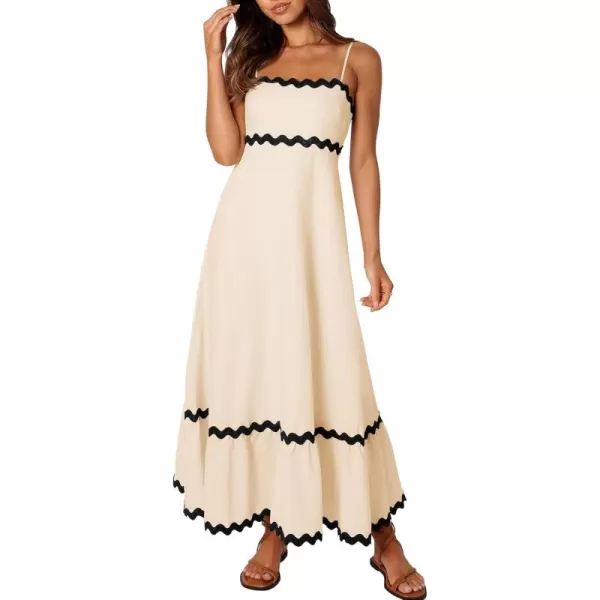 imageZESICA Womens 2024 Summer Spaghetti Straps Sleeveless Backless Sundress Flowy Smocked Lace Swing A Line Midi DressApricot