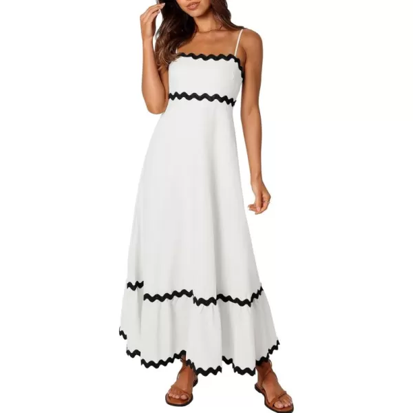 imageZESICA Womens 2024 Summer Spaghetti Straps Sleeveless Backless Sundress Flowy Smocked Lace Swing A Line Midi DressWhite