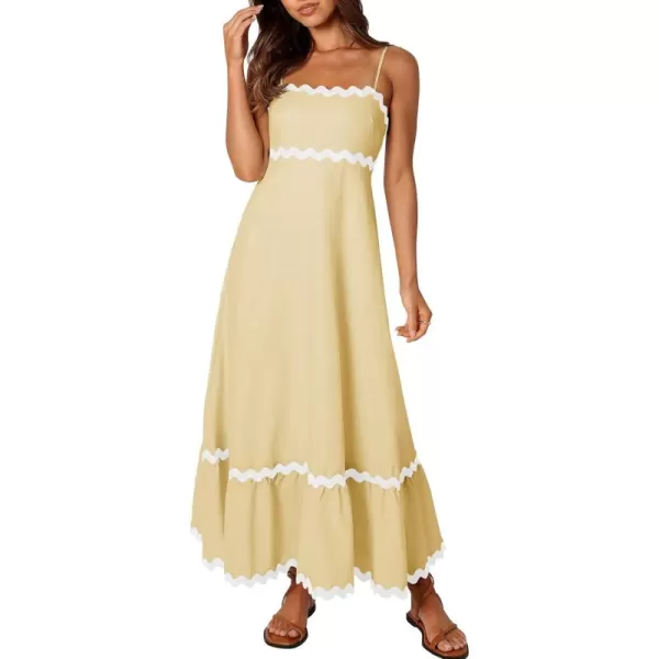 imageZESICA Womens 2024 Summer Spaghetti Straps Sleeveless Backless Sundress Flowy Smocked Lace Swing A Line Midi DressYellow
