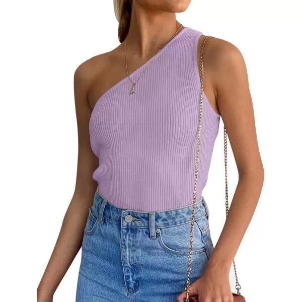 imageZESICA Womens One Shoulder Tank Summer Sleeveless T Shirt Ribbed Knit Slim Fit Sexy Casual Basic Tee TopsPurple
