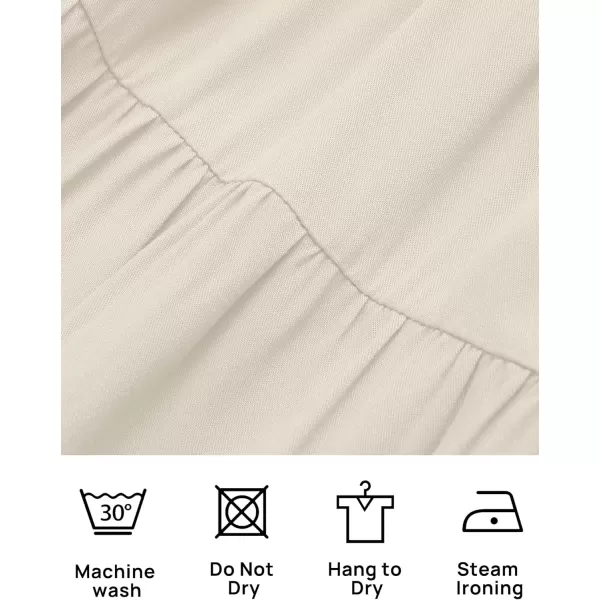 imageZESICA Womens 2024 Casual Crew Neck Flutter Sleeve Smocked High Waist Hollow Out Lace Trim Tiered A Line Midi DressApricot