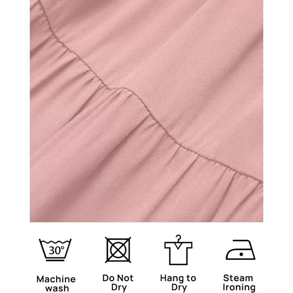 imageZESICA Womens 2024 Casual Crew Neck Flutter Sleeve Smocked High Waist Hollow Out Lace Trim Tiered A Line Midi DressDarkpink