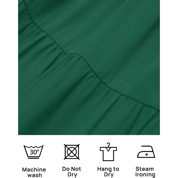 imageZESICA Womens 2024 Casual Crew Neck Flutter Sleeve Smocked High Waist Hollow Out Lace Trim Tiered A Line Midi DressForestgreen