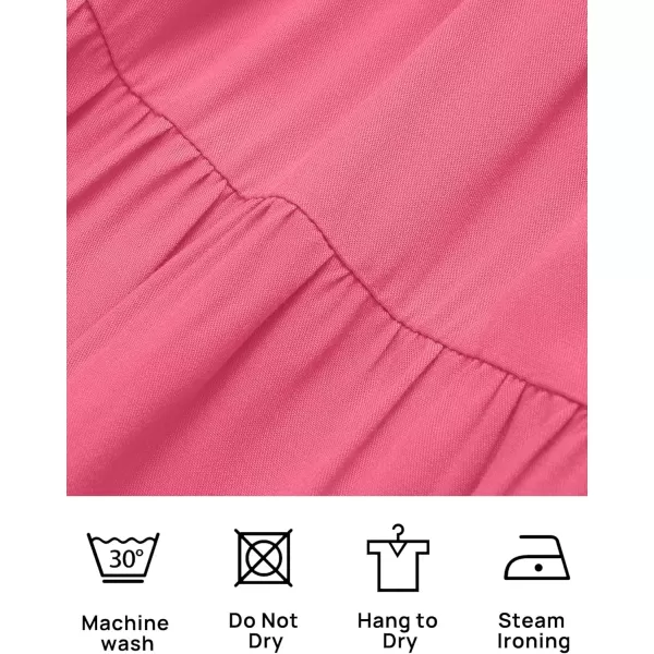 imageZESICA Womens 2024 Casual Crew Neck Flutter Sleeve Smocked High Waist Hollow Out Lace Trim Tiered A Line Midi DressHotpink