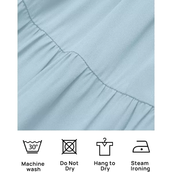 imageZESICA Womens 2024 Casual Crew Neck Flutter Sleeve Smocked High Waist Hollow Out Lace Trim Tiered A Line Midi DressLightblue