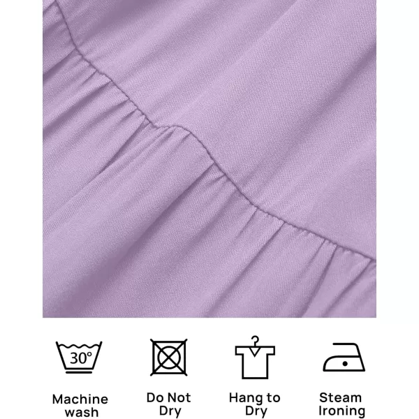 imageZESICA Womens 2024 Casual Crew Neck Flutter Sleeve Smocked High Waist Hollow Out Lace Trim Tiered A Line Midi DressLightpurple