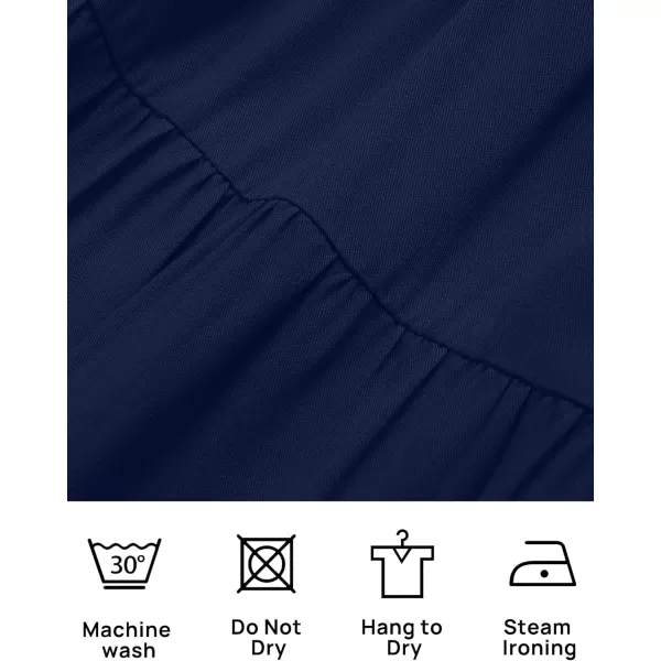 imageZESICA Womens 2024 Casual Crew Neck Flutter Sleeve Smocked High Waist Hollow Out Lace Trim Tiered A Line Midi DressNavy