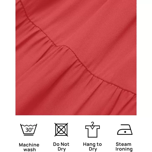 imageZESICA Womens 2024 Casual Crew Neck Flutter Sleeve Smocked High Waist Hollow Out Lace Trim Tiered A Line Midi DressWatermelon