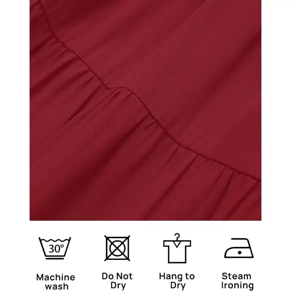 imageZESICA Womens 2024 Casual Crew Neck Flutter Sleeve Smocked High Waist Hollow Out Lace Trim Tiered A Line Midi DressWine