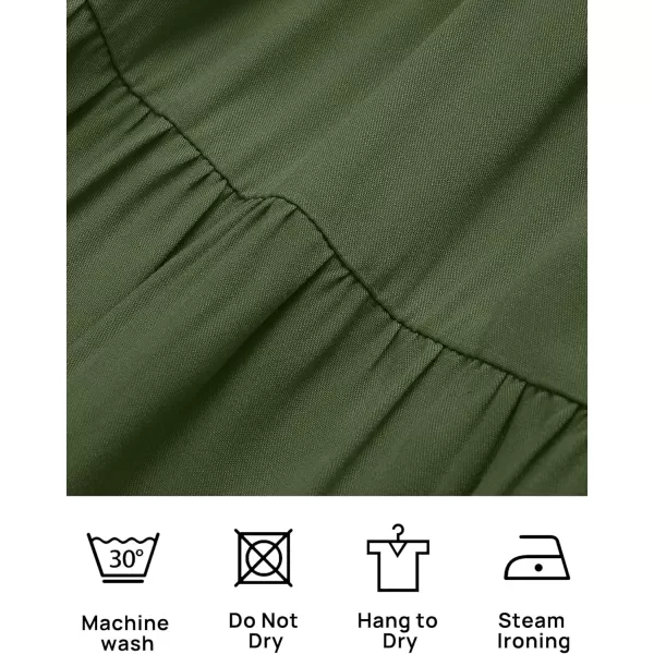 imageZESICA Womens 2024 Sexy Boho Off Shoulder Puff Short Sleeve High Waist Ruffled Flowy A Line Beach Party Midi DressArmygreen